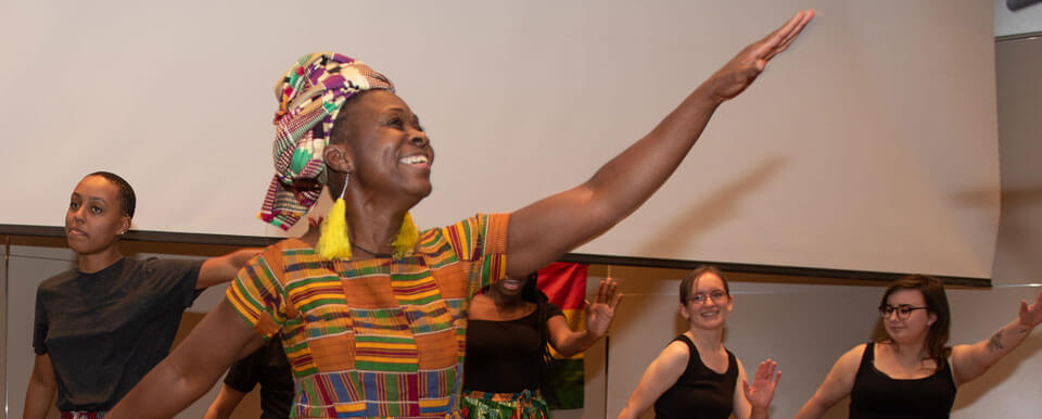 An African Drumming and Dance class performs.