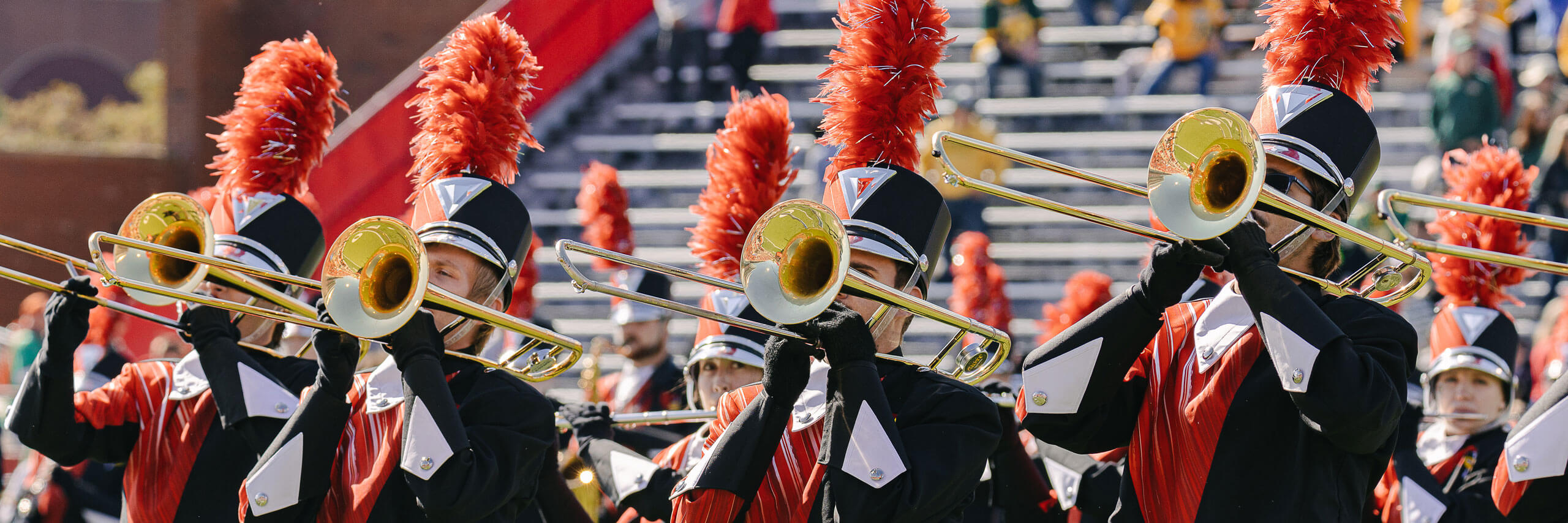 The trombone section of the Big Red Marching Machine.