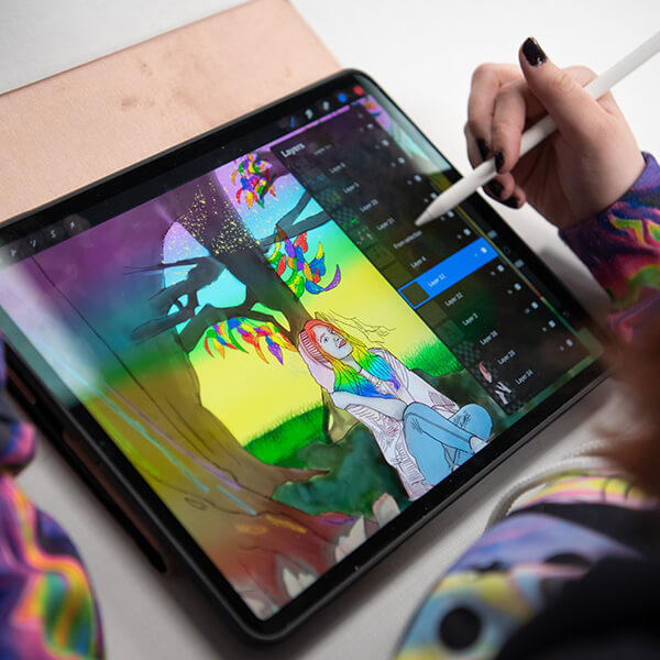 Student creates a digital painting on their iPad.